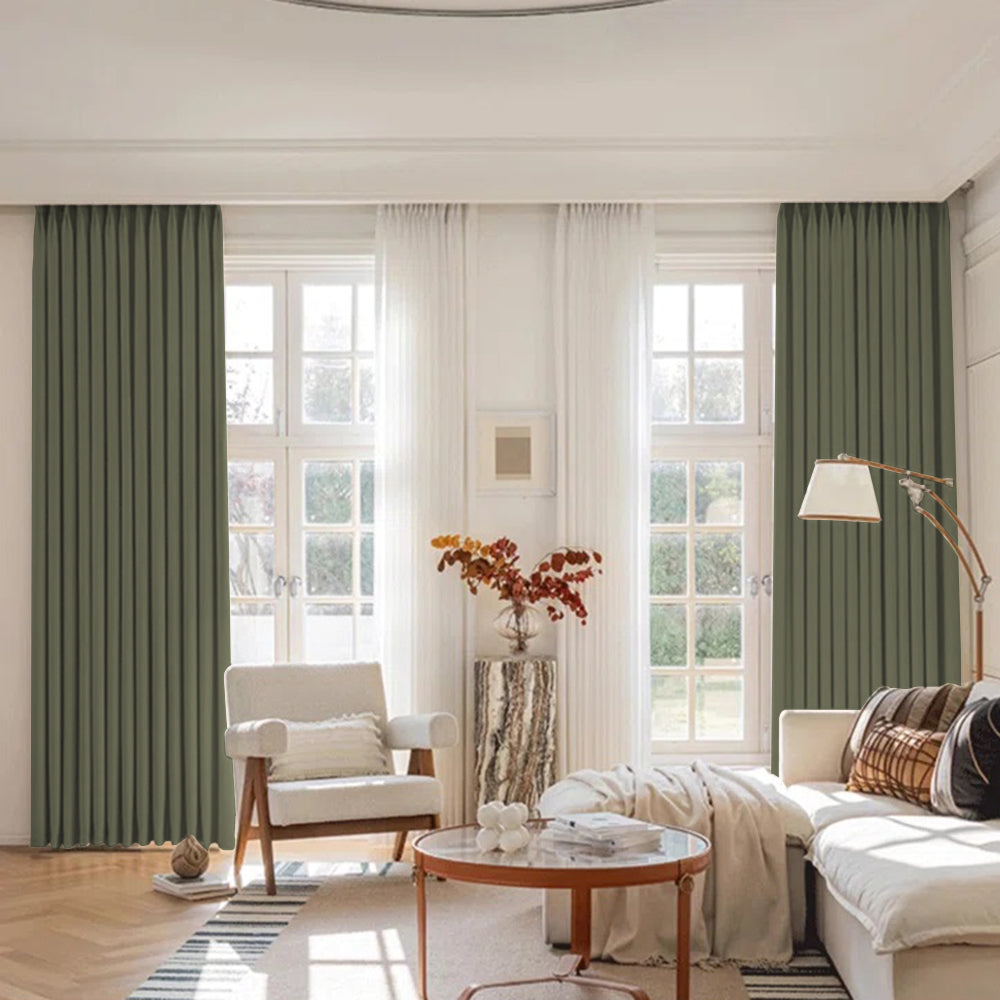 Luna Velvet Minimalist Ripple Fold Curtain with Track Kit