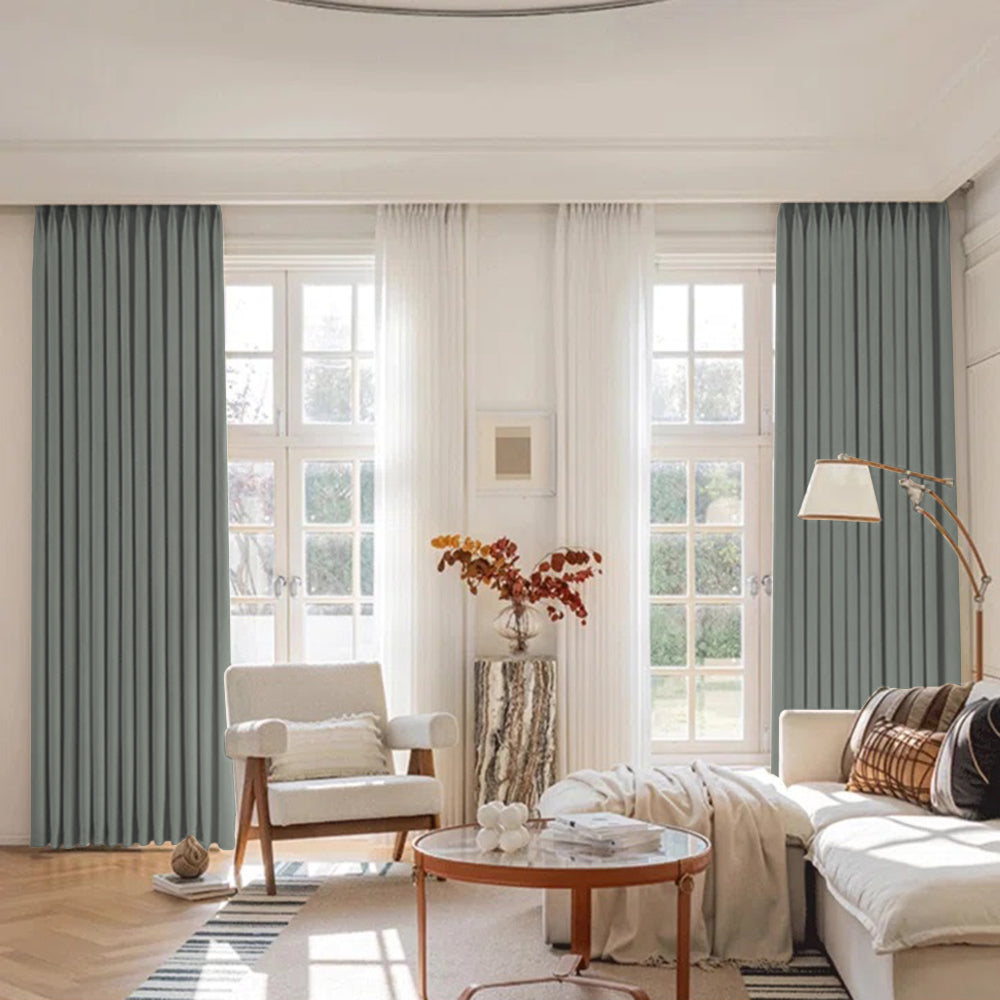 Luna Velvet Minimalist Ripple Fold Curtain with Track Kit