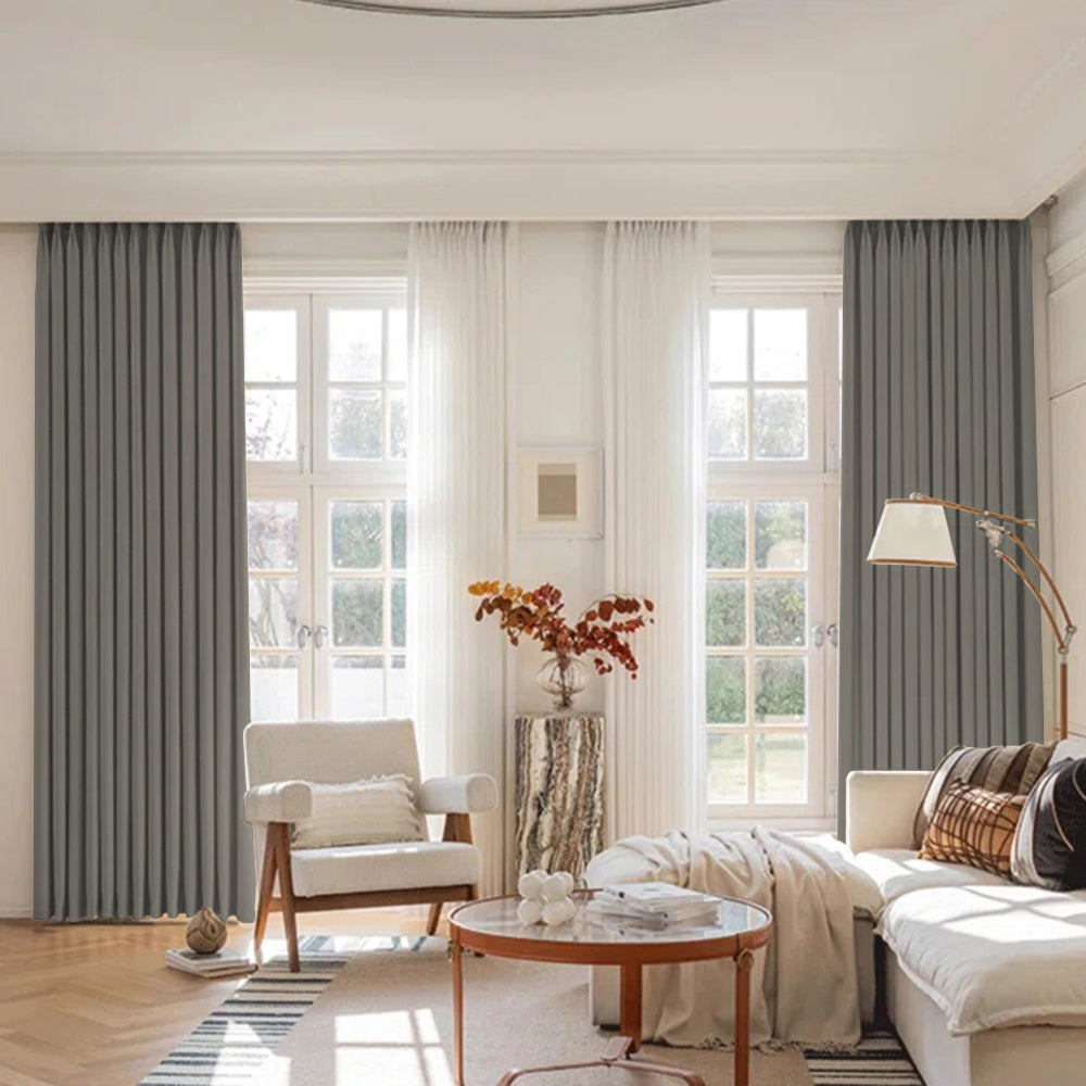 Luna Velvet Minimalist Ripple Fold Curtain with Track Kit