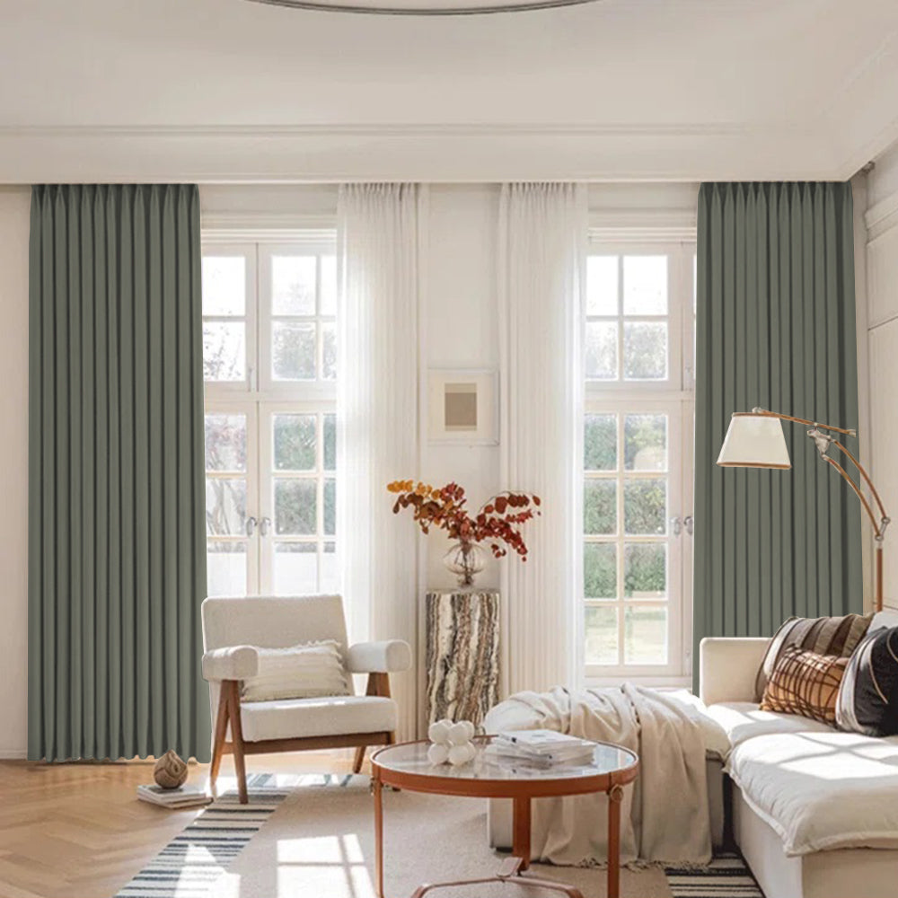 Luna Velvet Minimalist Ripple Fold Curtain with Track Kit