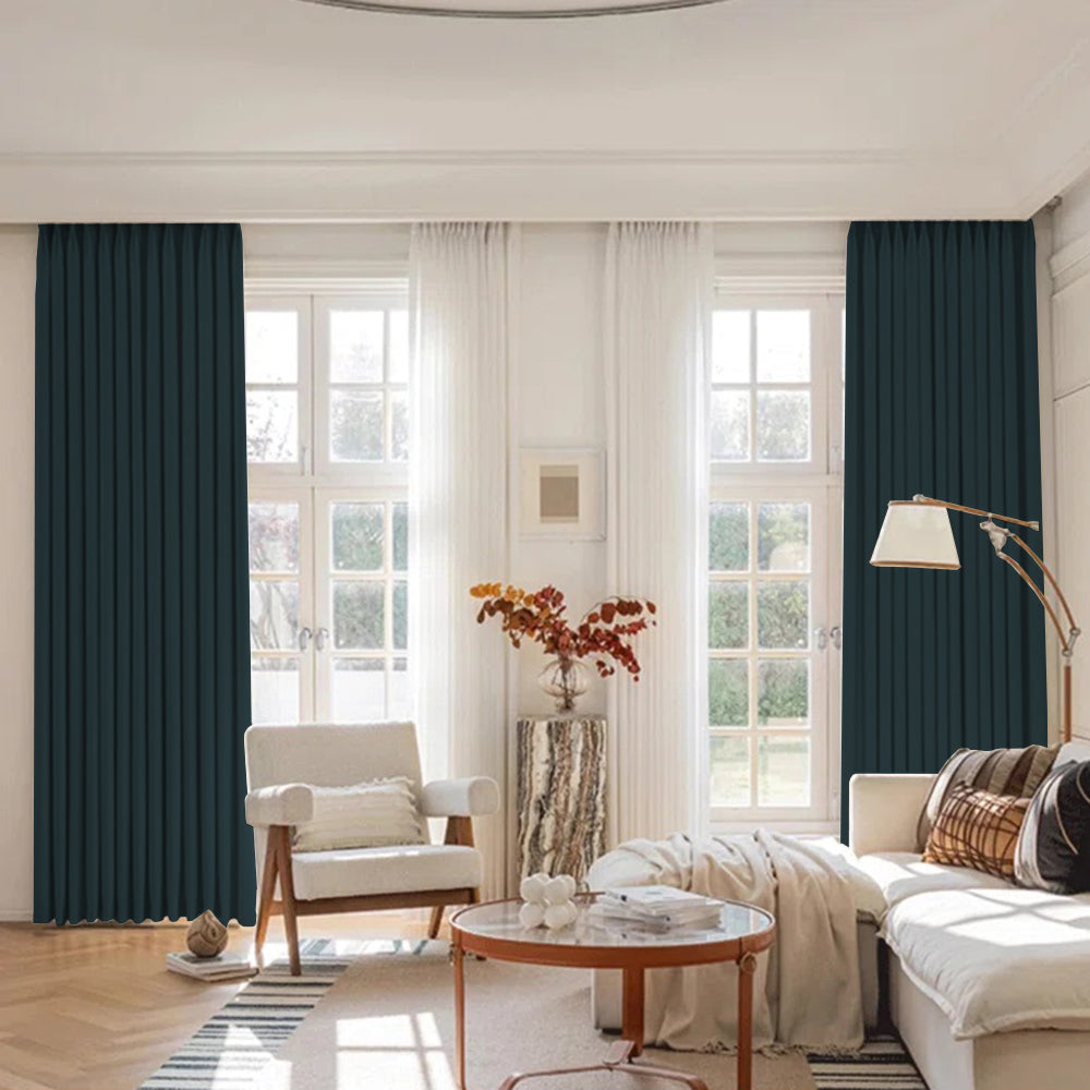 Luna Velvet Minimalist Ripple Fold Curtain with Track Kit