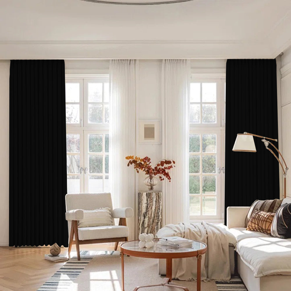 Luna Velvet Minimalist Ripple Fold Curtain with Track Kit