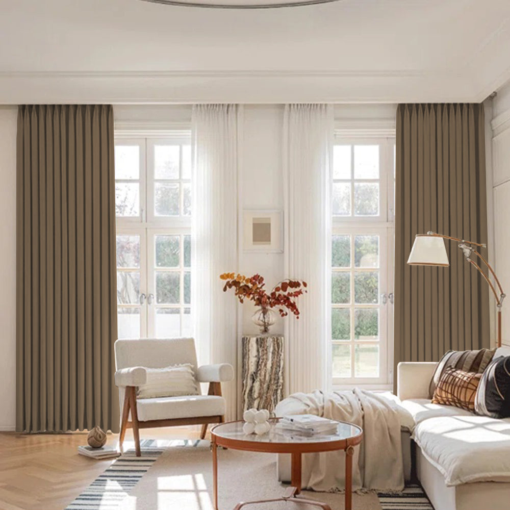 Luna Velvet Minimalist Ripple Fold Curtain with Track Kit